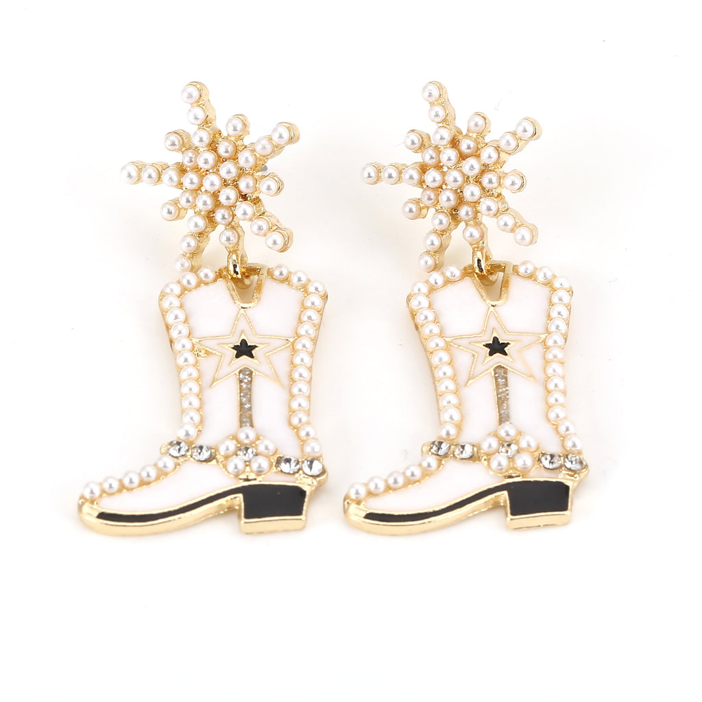 PEARL COWGIRL BOOT EARRINGS