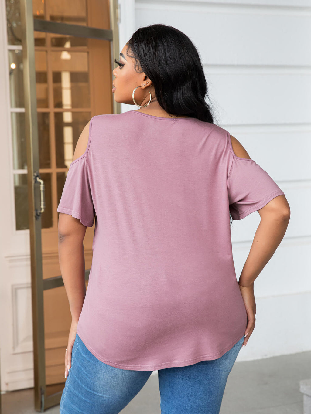 DUSTY ROSE COLD-SHOULDER TOP