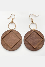 GEOMETRICAL SHAPE WOODEN DANGLE EARRINGS