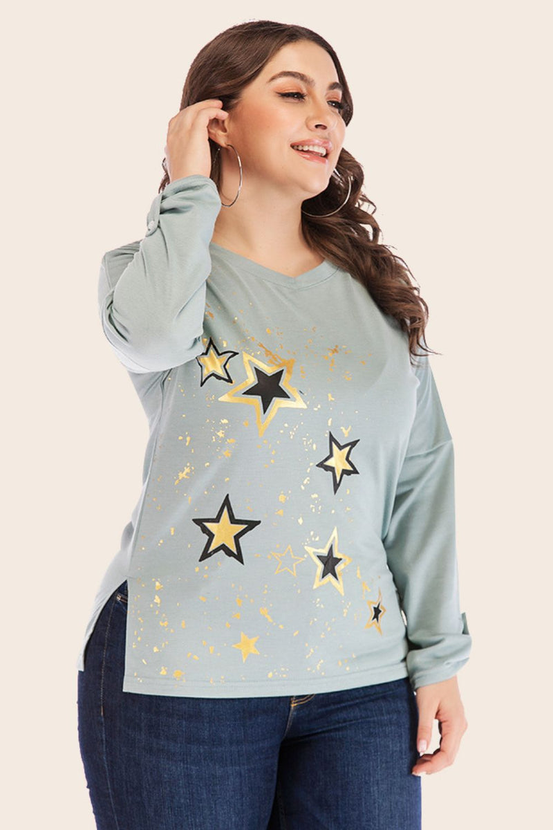 STAR PRINT DROPPED SHOULDER TOP