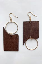 GEOMETRICAL SHAPE WOODEN DANGLE EARRINGS