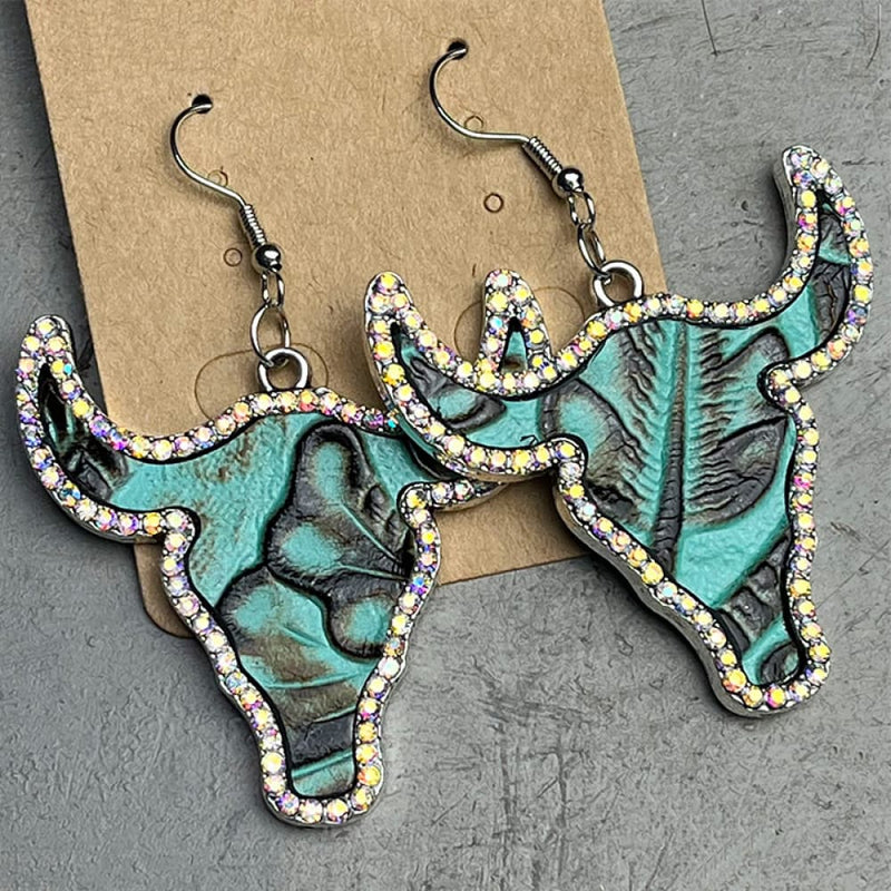 RHINESTONE TRIM BULL EARRINGS