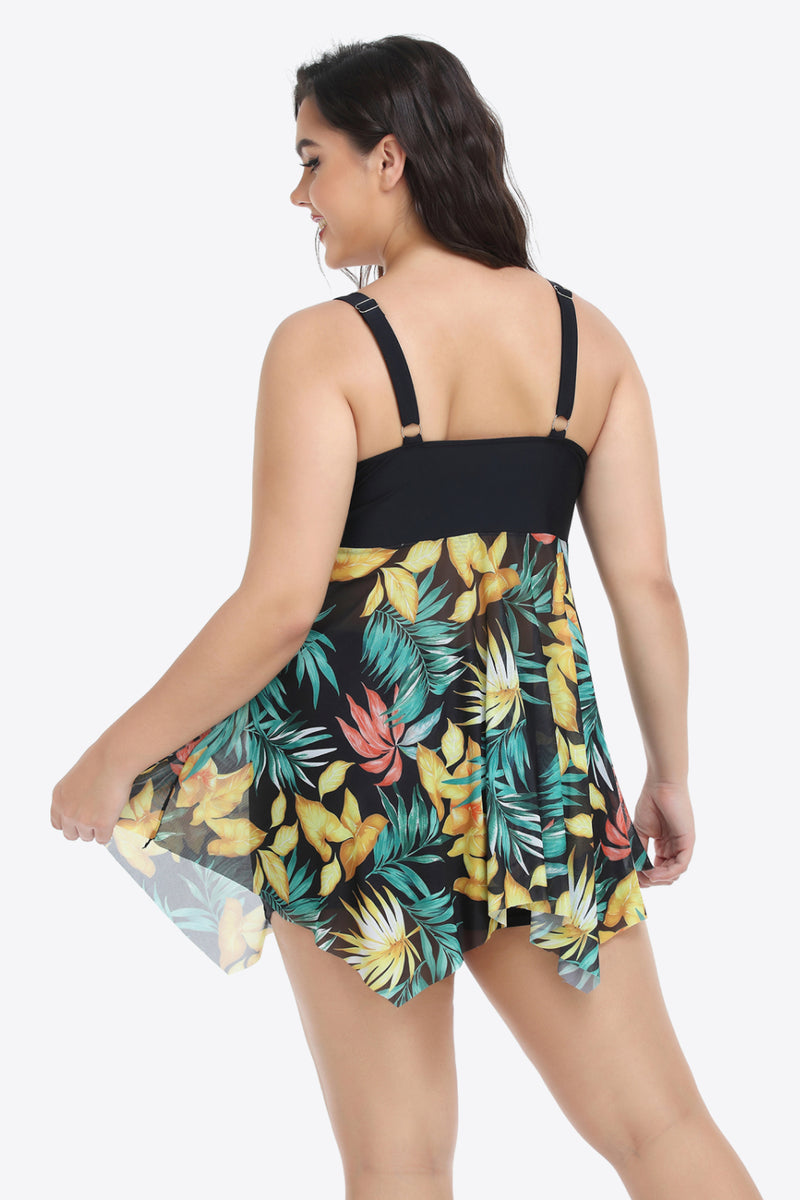 TWO-TONE ASYMMETRICAL HEM SWIMSUIT