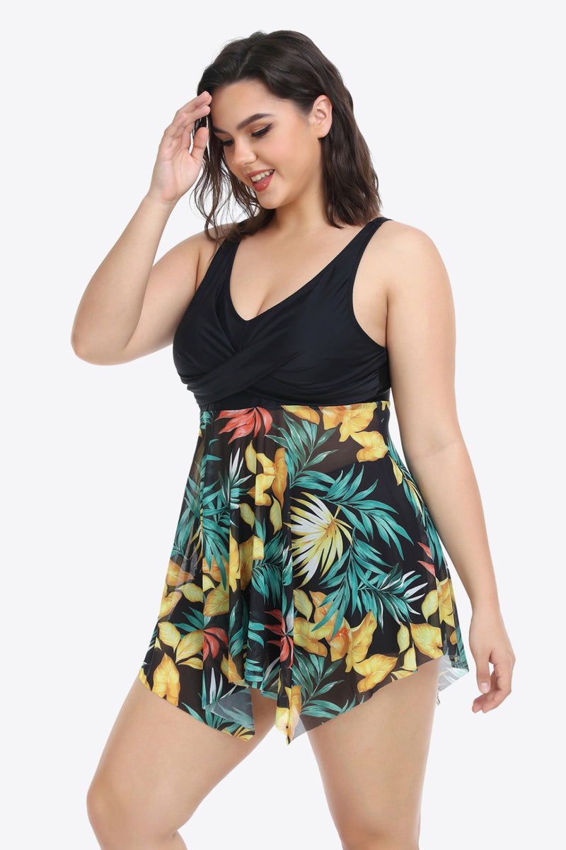 TWO-TONE ASYMMETRICAL HEM SWIMSUIT